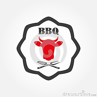 Barbecue label or BBQ stamp with beef emblem isolated on white background. Grill menu design template. Vector illustration Vector Illustration